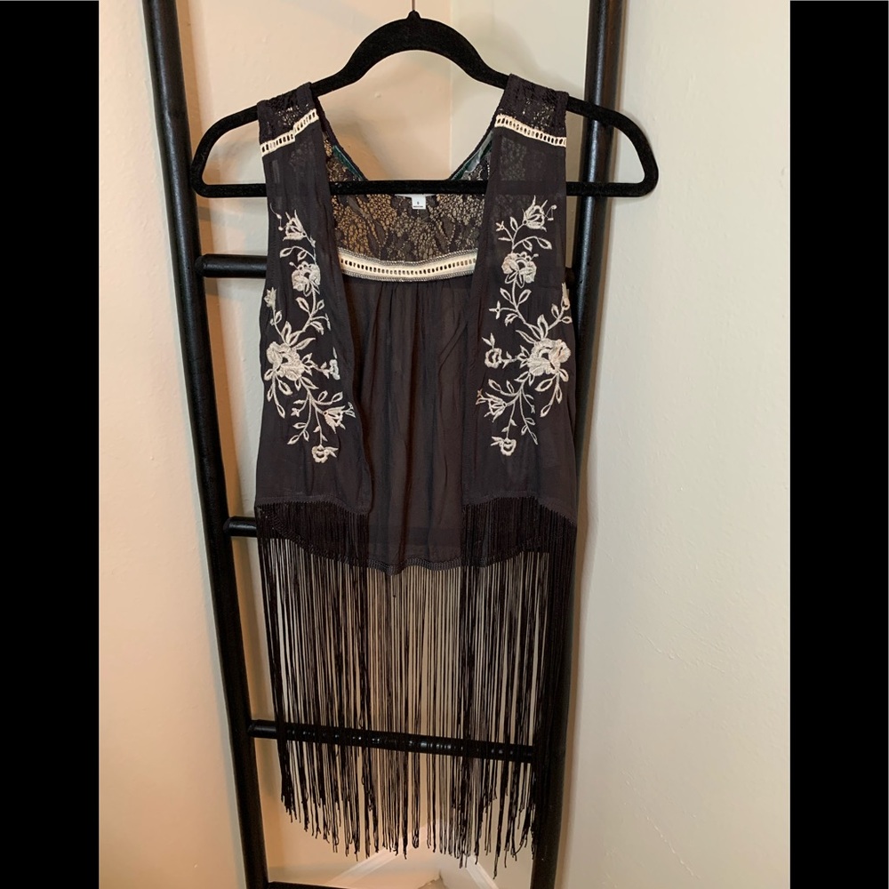 Coca & Jameson dark grey fringe vest